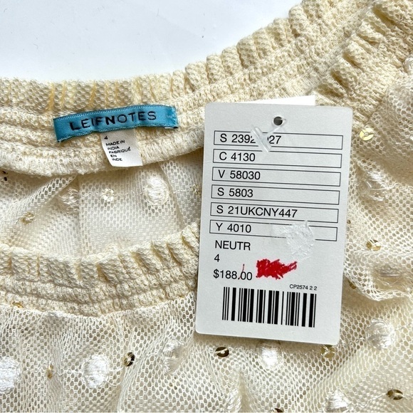 Anthropologie Leifnotes Polka Dot Dress White Ivory Sequin Flutter Sleeve 4 NWT - Picture 12 of 14